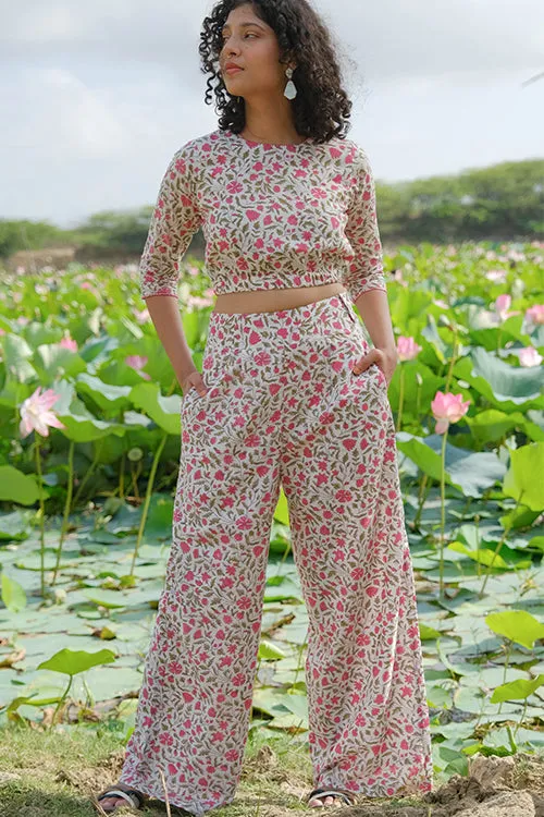 Okhai "Zinnia Zest" Hand Embroidered Handblock Printed Pure Cotton Pants