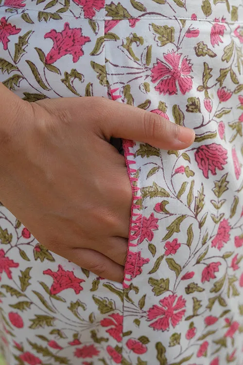 Okhai "Zinnia Zest" Hand Embroidered Handblock Printed Pure Cotton Pants