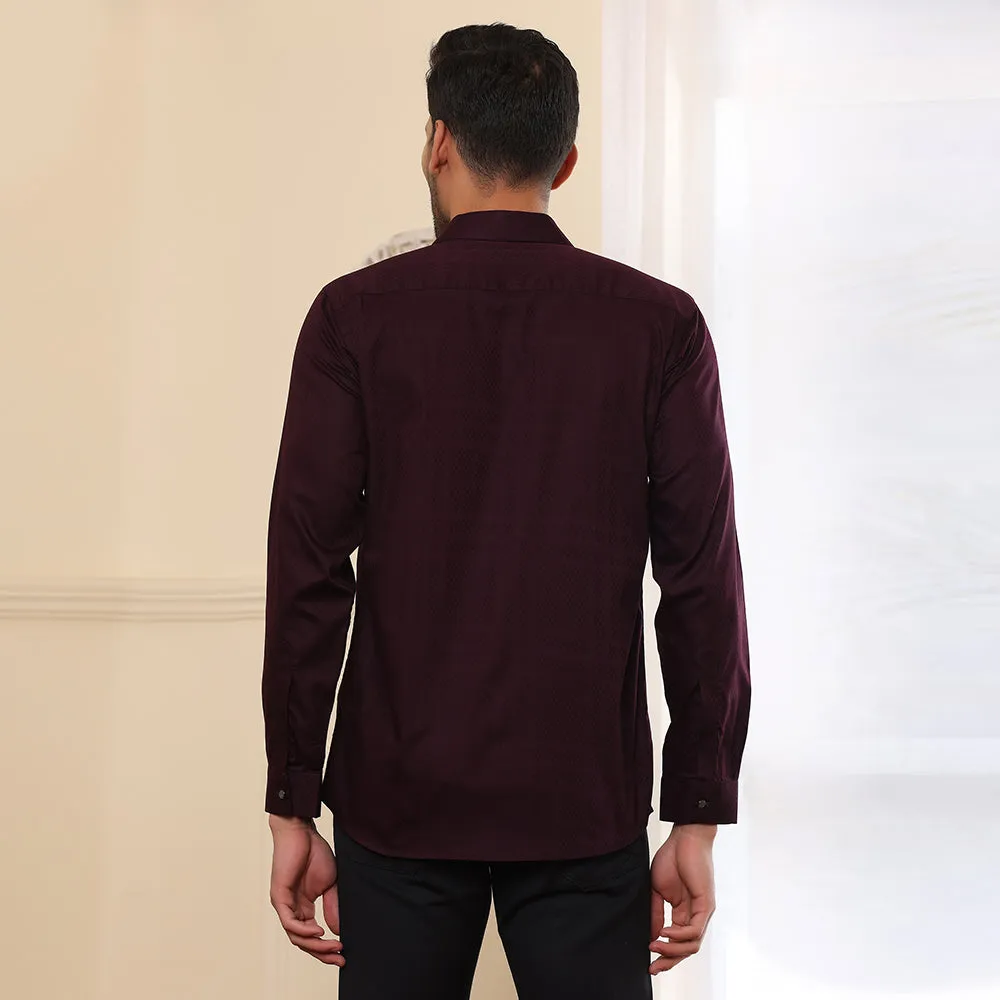 Plain Textured Wine Formal Shirt