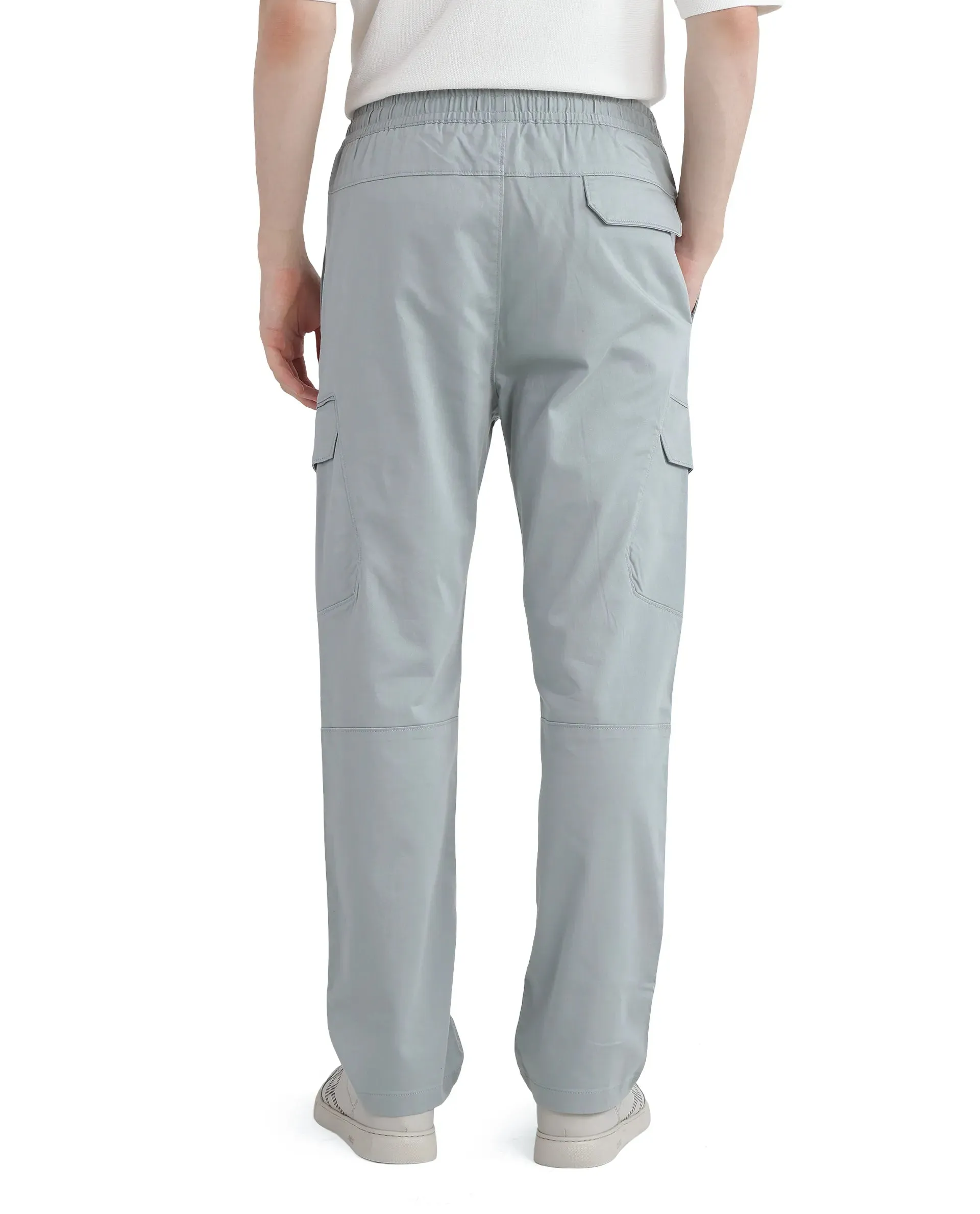 Rare Rabbit Men's Zudi Pastel Blue Cotton Fabric Drawstring Closure Regular Fit Cargo Style Trouser