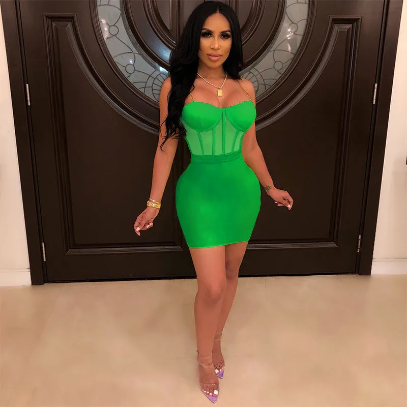 See through Pants Suit Fashion Sexy Tight Sling Pure Color Mesh