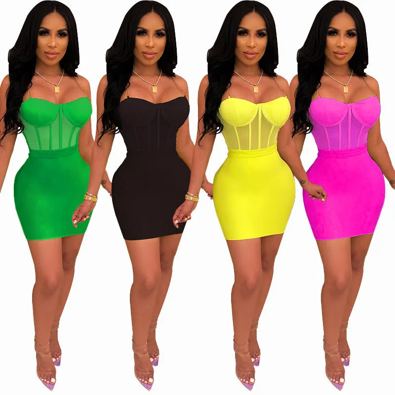 See through Pants Suit Fashion Sexy Tight Sling Pure Color Mesh