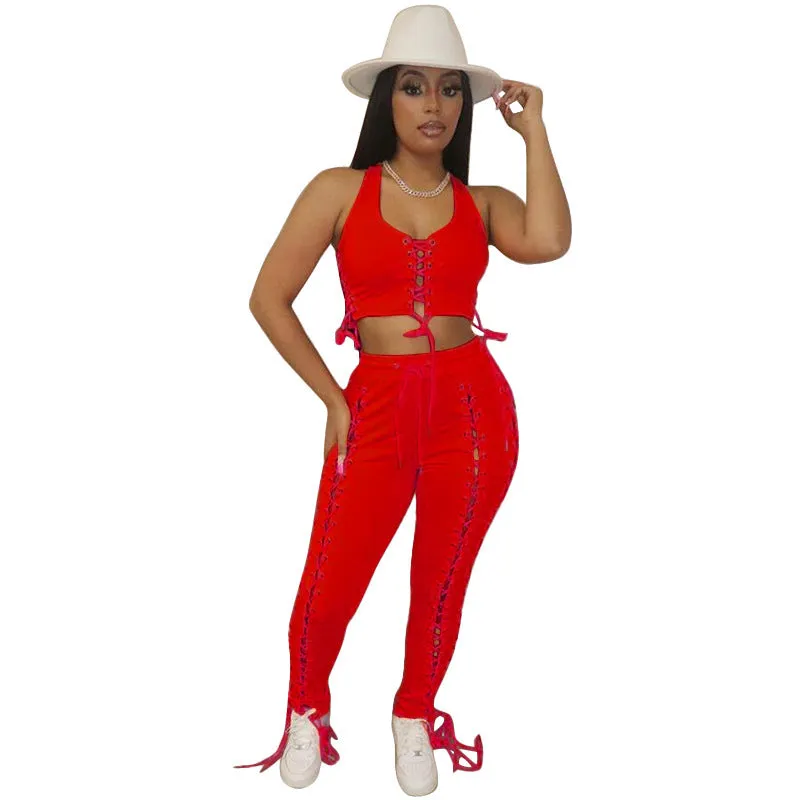 See through Pants Suit Solid Color Sleeveless Sexy Pants Suit Clothing