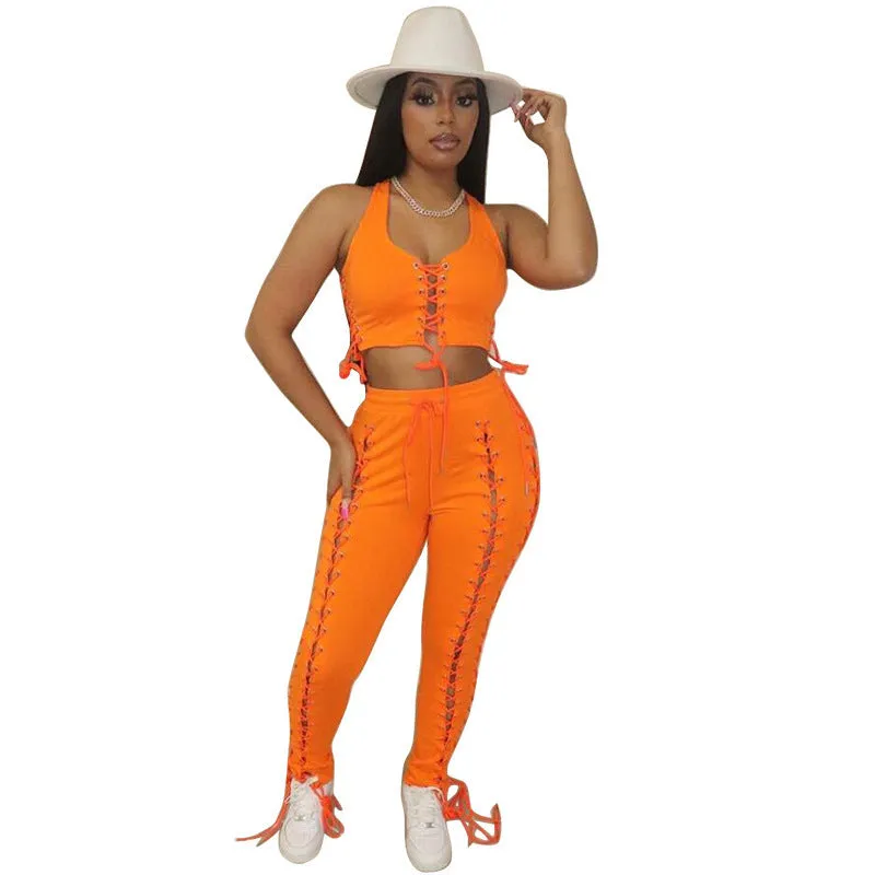 See through Pants Suit Solid Color Sleeveless Sexy Pants Suit Clothing