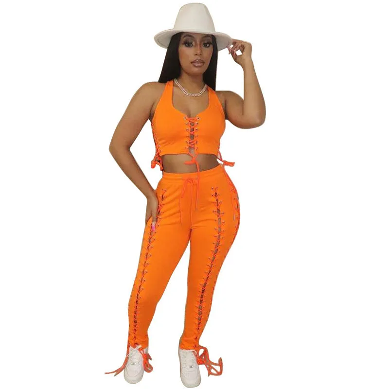 See through Pants Suit Solid Color Sleeveless Sexy Pants Suit Clothing