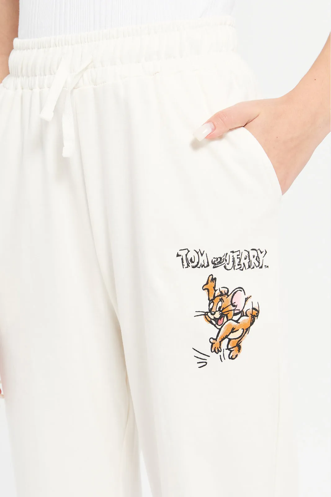 Senior Girls Ivory Tom And Jerry Track Pants