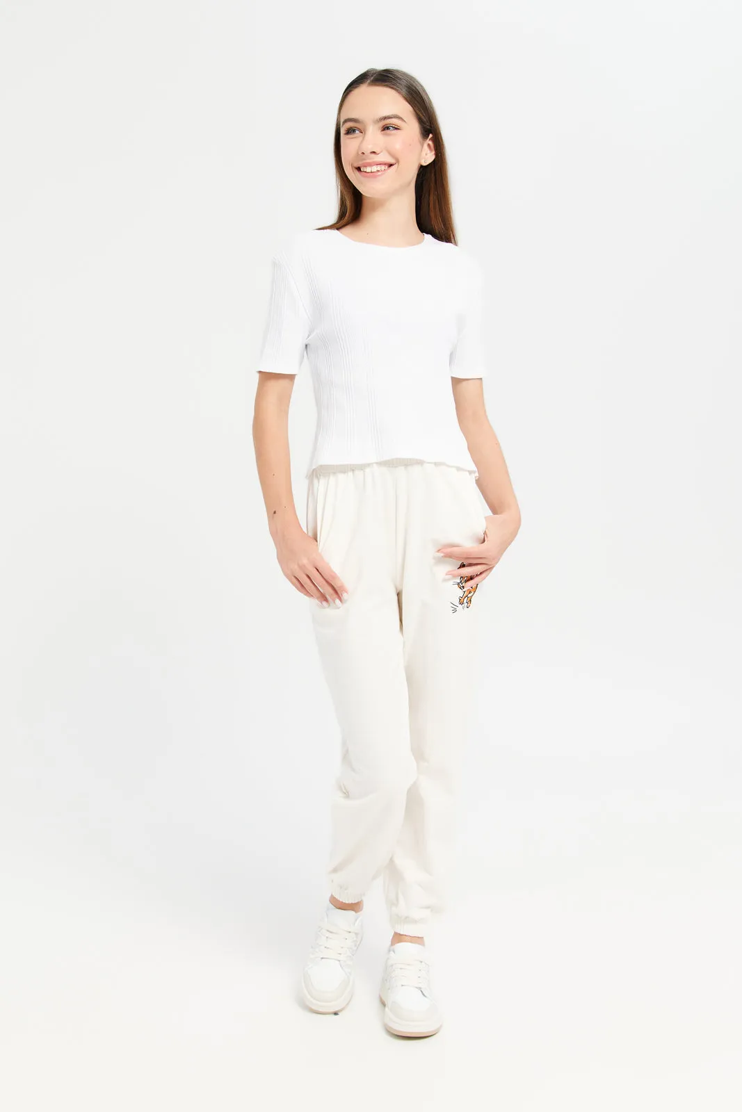 Senior Girls Ivory Tom And Jerry Track Pants