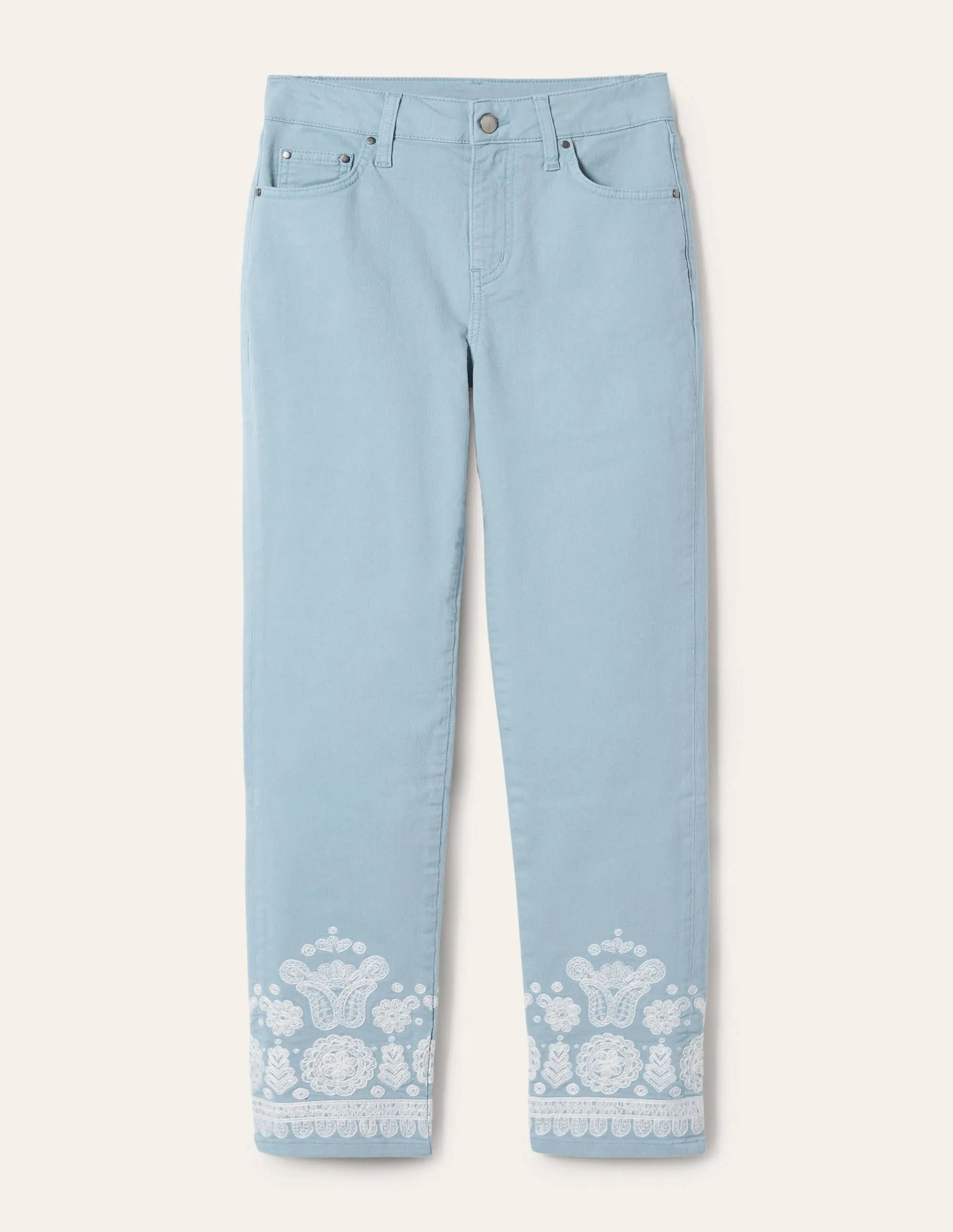 Slim Straight Ankle Skimmers-Dusty Blue, Embroidered