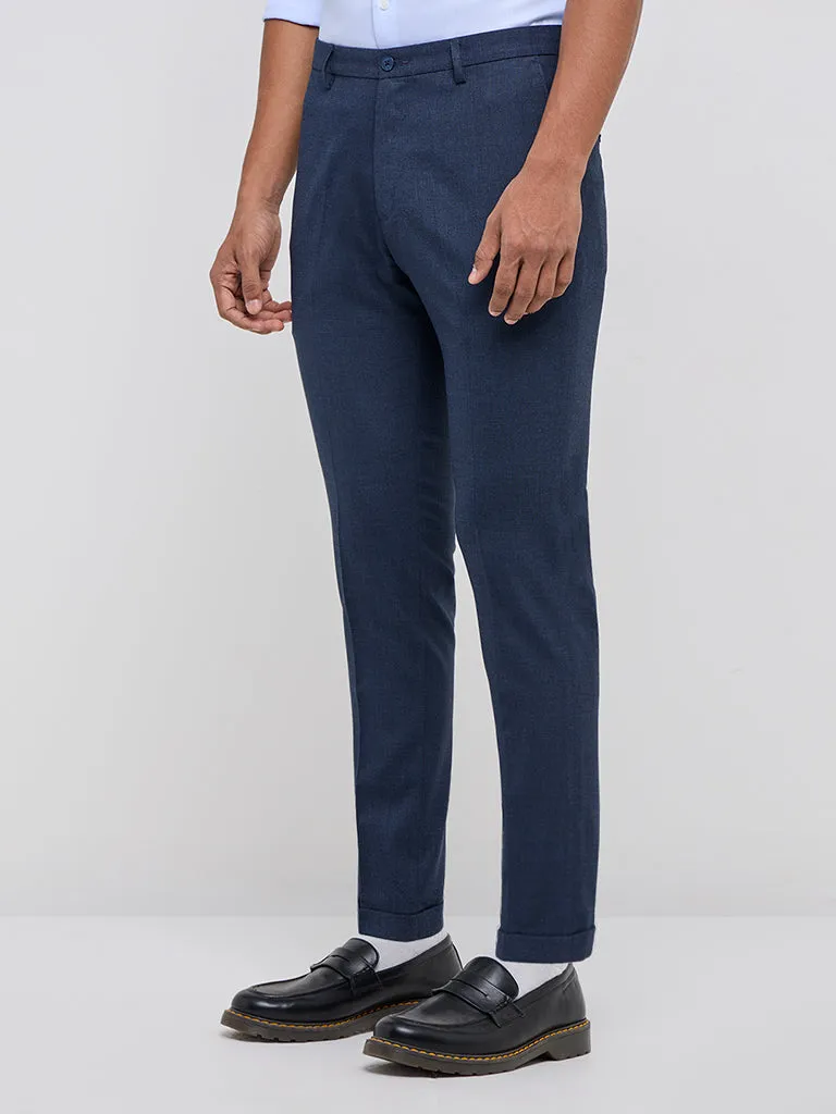 WES Formals Navy Carrot-Fit Mid-Rise Trousers