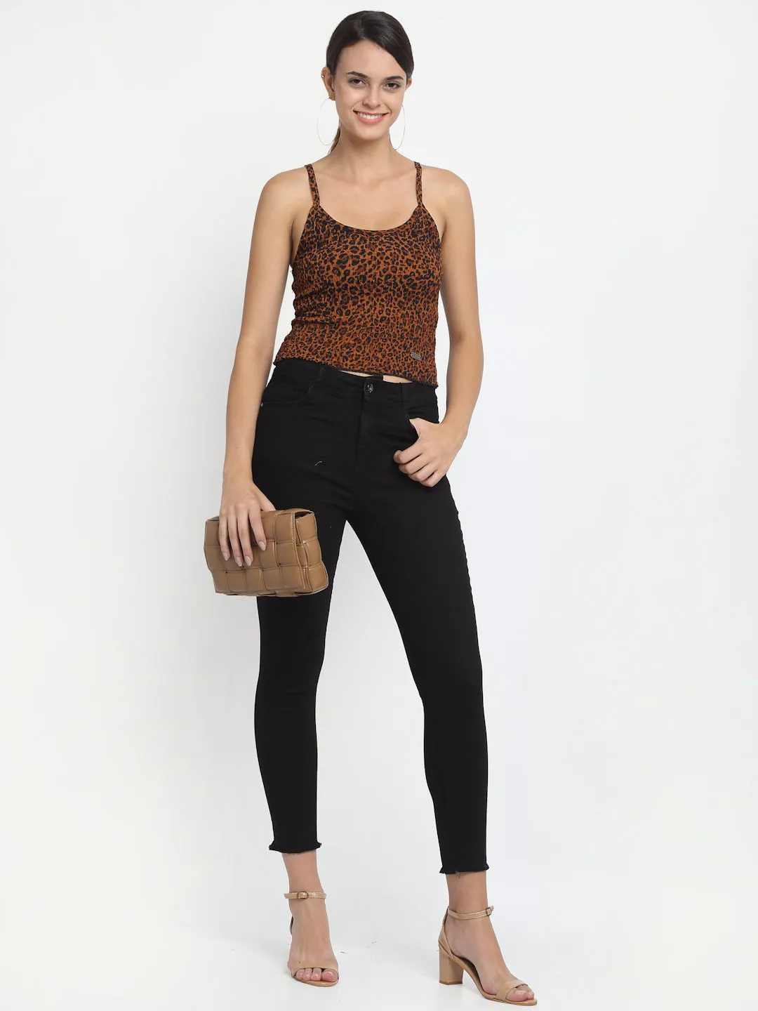 Women Skin Fit Black Ankle Length Jeans