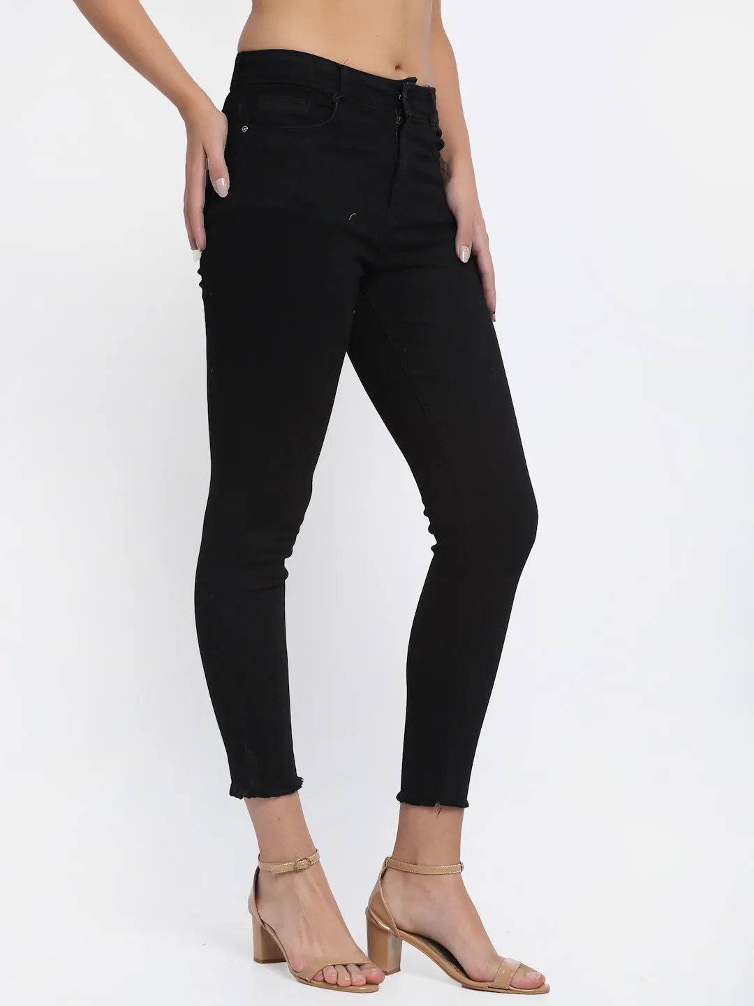 Women Skin Fit Black Ankle Length Jeans