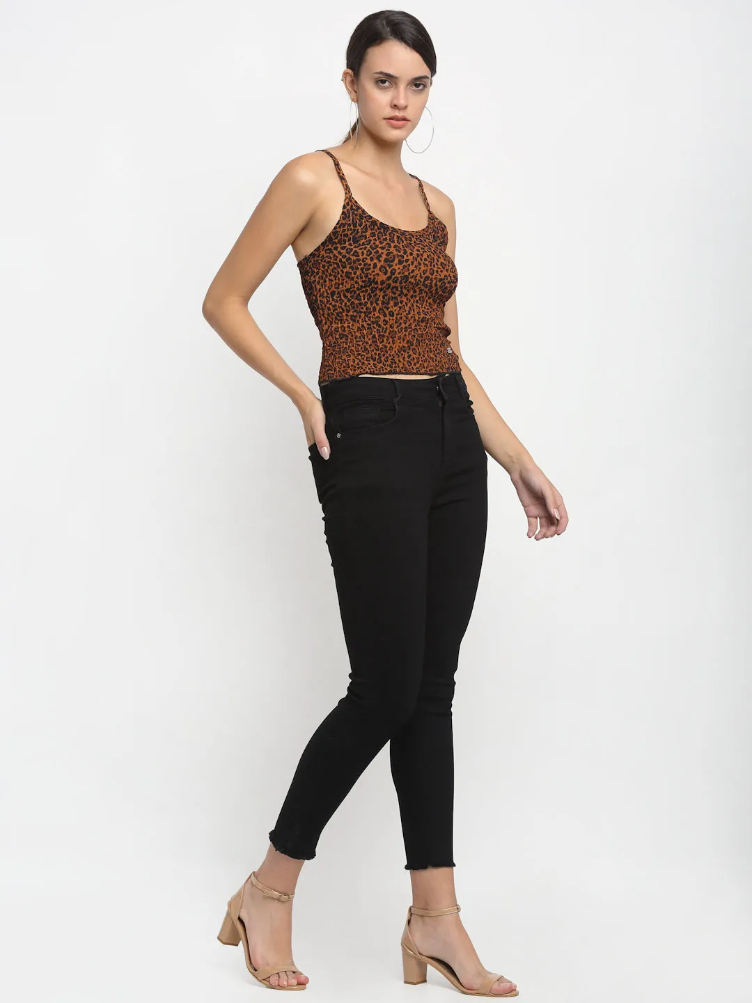 Women Skin Fit Black Ankle Length Jeans