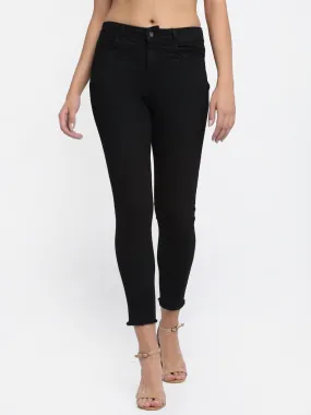 Women Skin Fit Black Ankle Length Jeans