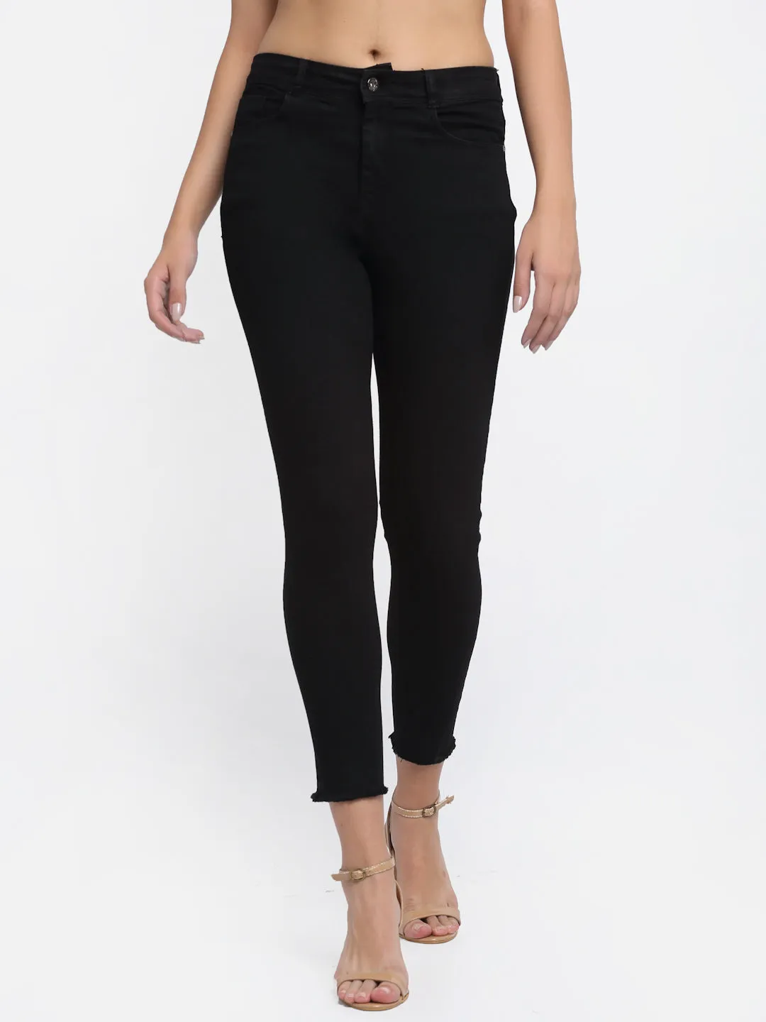 Women Skin Fit Black Ankle Length Jeans
