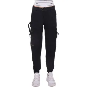 Women's Black Cotton Solid Cargo
