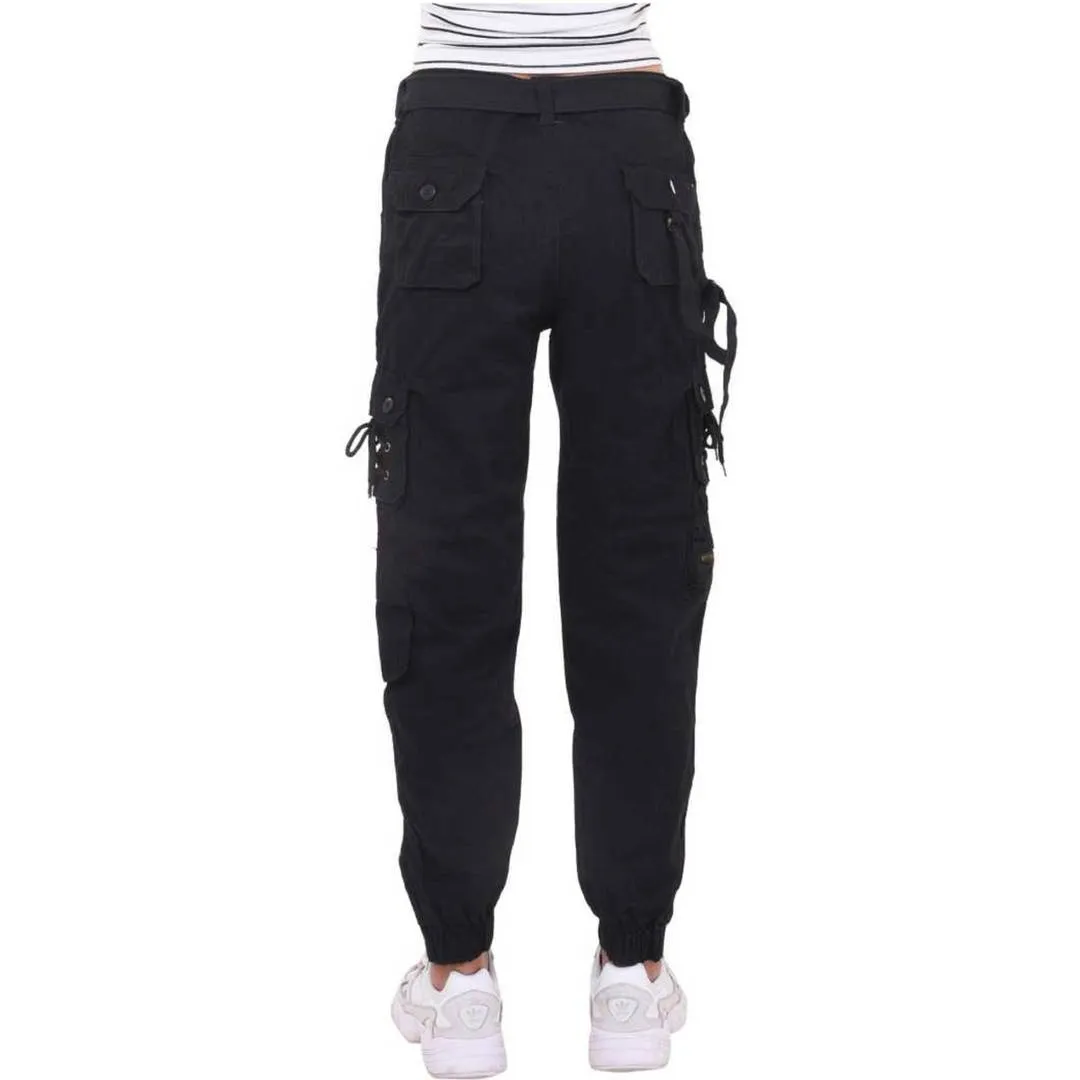 Women's Black Cotton Solid Cargo