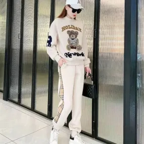 Women's Casual Sweat Suit Spring Autumn Plush Sweater Set