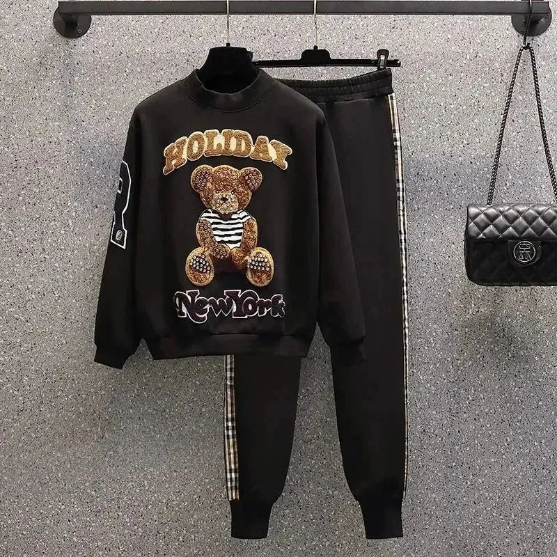 Women's Casual Sweat Suit Spring Autumn Plush Sweater Set