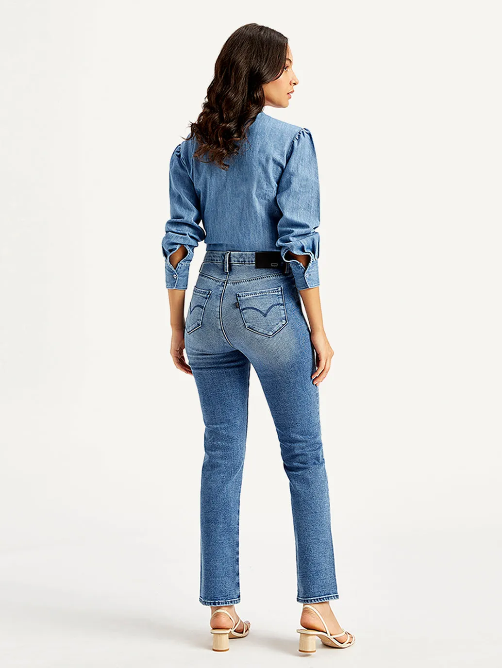 Women's High Rise 724 Slim Straight Fit Blue Jeans