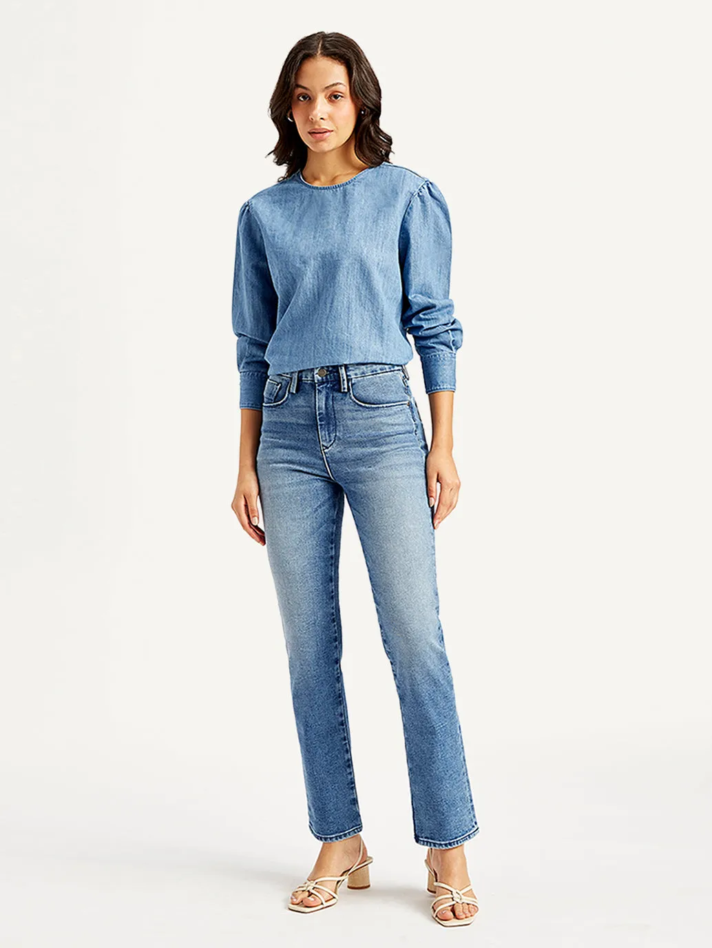 Women's High Rise 724 Slim Straight Fit Blue Jeans