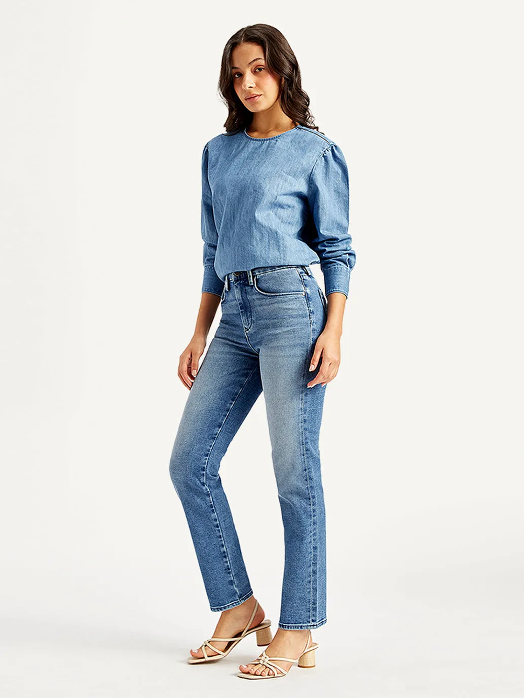 Women's High Rise 724 Slim Straight Fit Blue Jeans