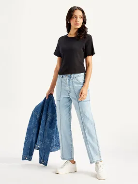 Women's High Rise Baggy Carpenter Light Blue Jeans