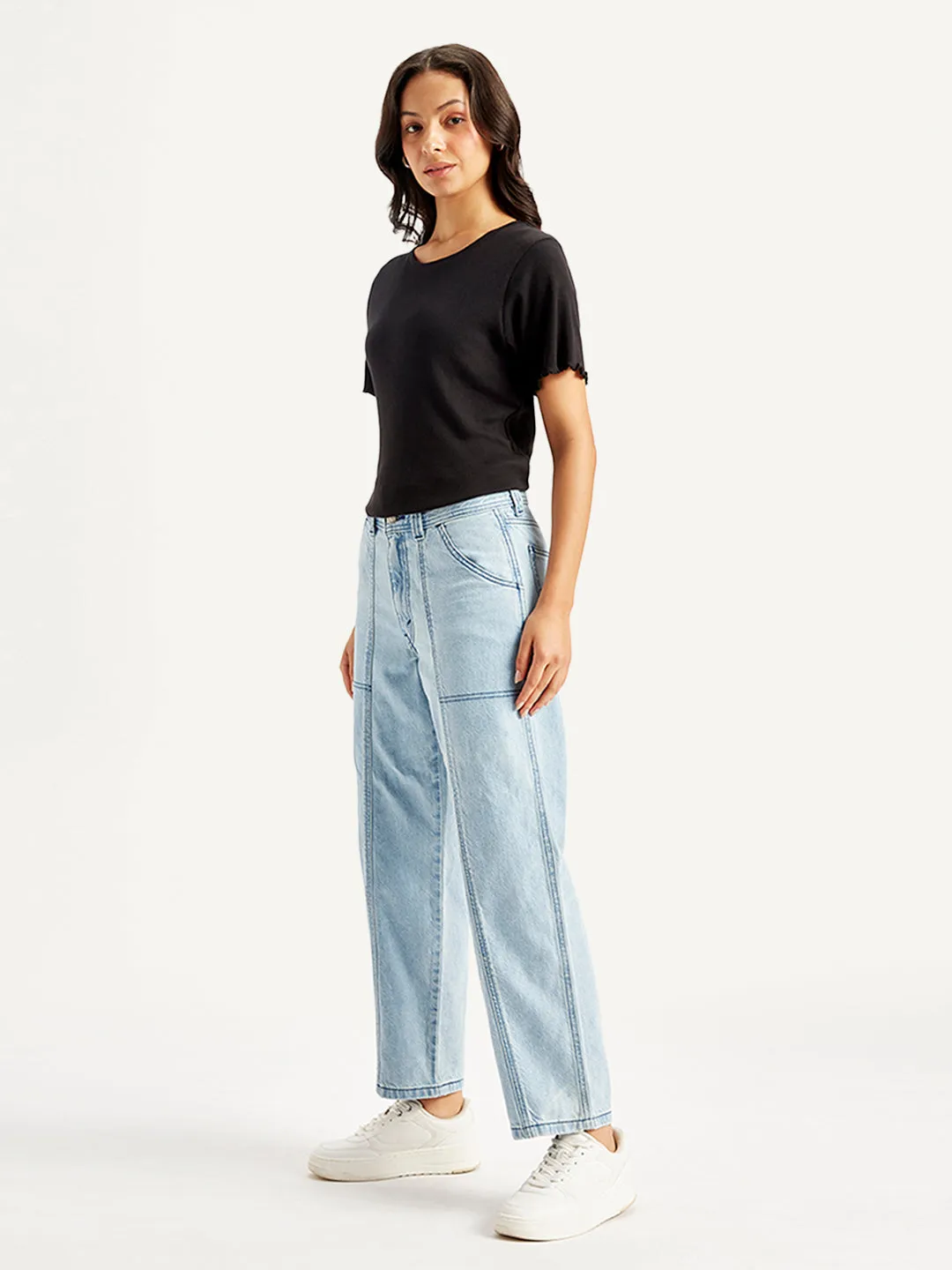 Women's High Rise Baggy Carpenter Light Blue Jeans