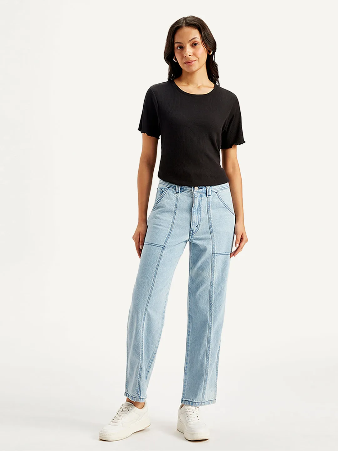 Women's High Rise Baggy Carpenter Light Blue Jeans