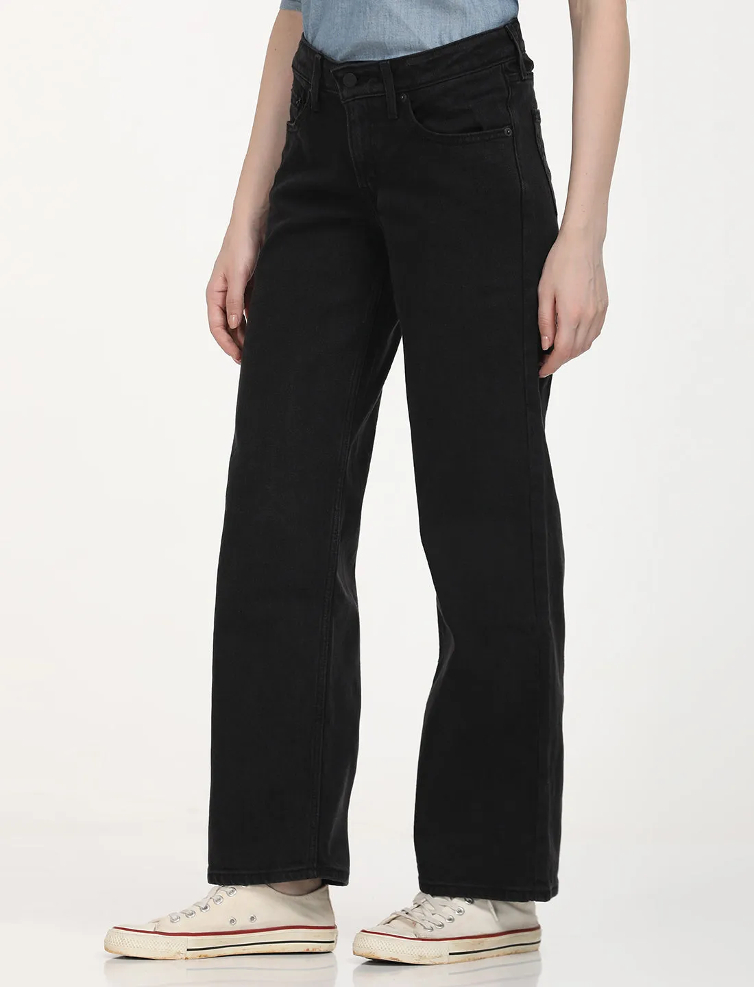 Women's Low Rise Loose Fit Black Jeans