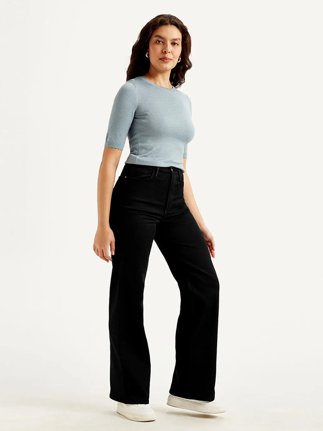 Women's Mid Rise Straight Fit Black Jeans