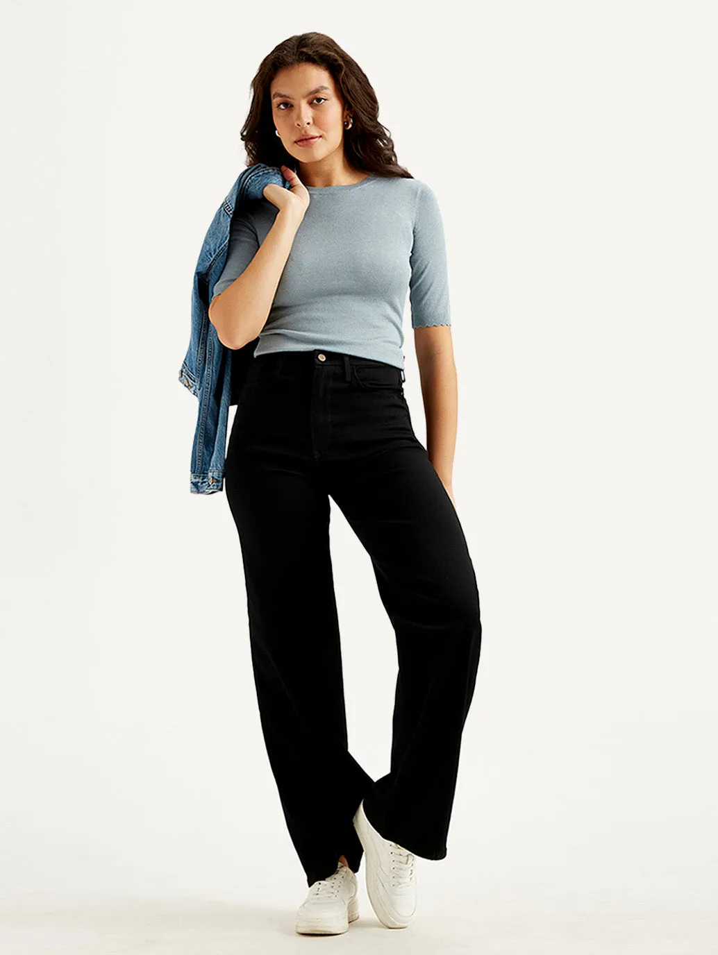 Women's Mid Rise Straight Fit Black Jeans