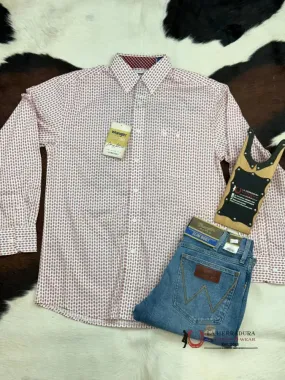 WRANGLER GEORGE SATRAIT RELAXED FIT WHITE/RED LONG SLEEVE 6600